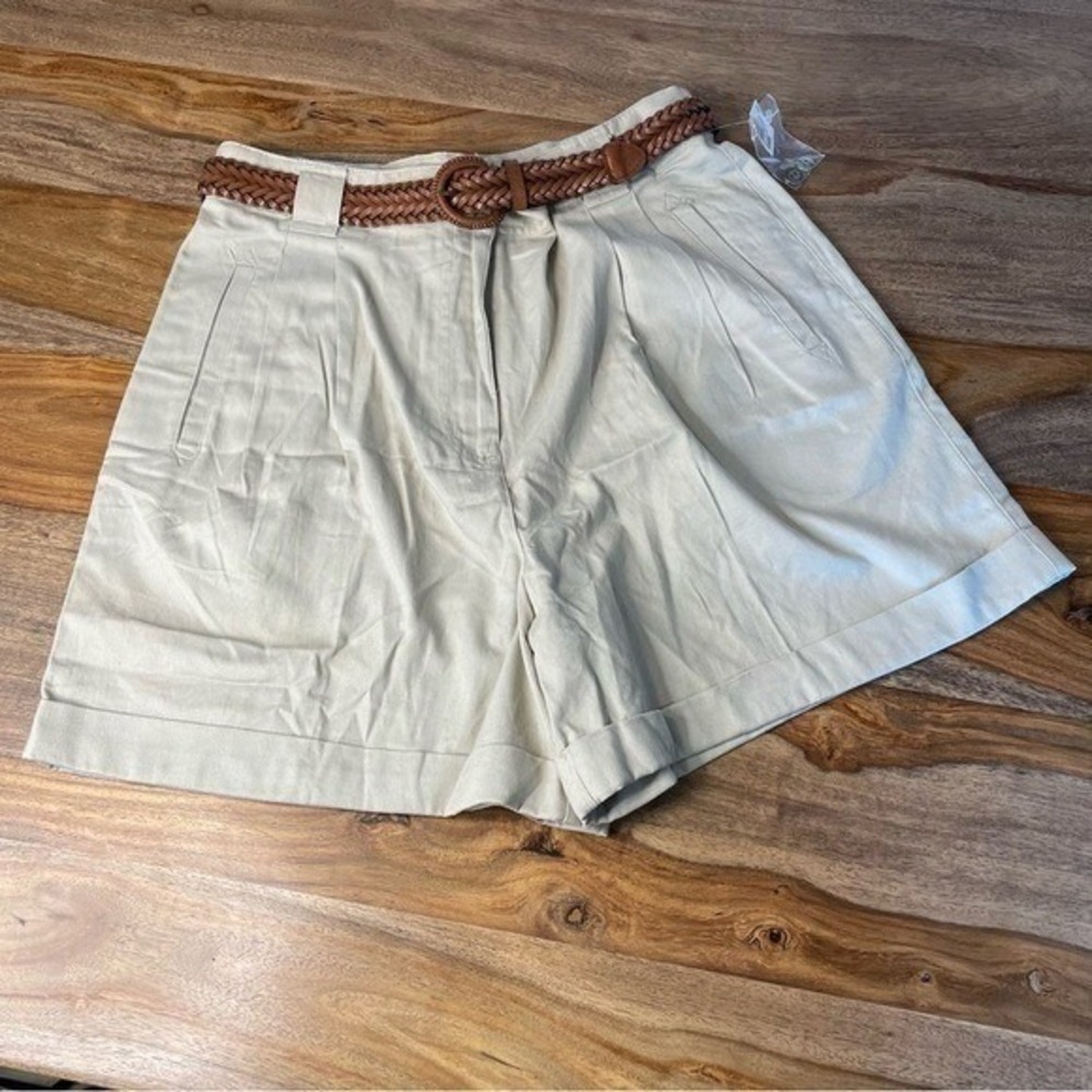 Rafaella‎ Womens VTG 90's Khaki Pleated Shorts sz 12 Cotton Casual Granola NWT